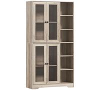 HOMCOM Multi-Storage Kitchen Cabinet, with Glass Doors - Grey Wood-Effect