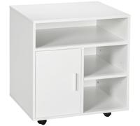 HOMCOM Multi-Storage Printer Stand Unit Office Desk Side Mobile Storage w/ Wheels Modern Style 60L x 50W x 65.5H cm - White White