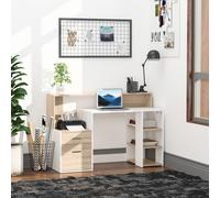 White And Wood Desk Wooden Computer Desk 140Lx55Dx92H Cm Modern Home Office Writing Workstation Furniture Printer Shelf Rack Storage Drawer & Shelves
