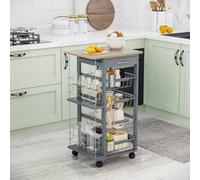 HOMCOM Kitchen Island Trolley w/ 4 Baskets 2 Side Racks Drawer Worktop in Grey HOMCOM Grey