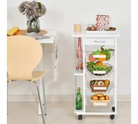HOMCOM Multi-Use Kitchen Island Trolley w/ 4 Baskets 2 Side Racks Drawer Worktop in White HOMCOM White