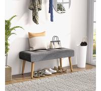 HOMCOM Multifunctional Bed End Bench Tufted Upholstered Shoe Bench Ottoman Footstool Linen Fabric for Entryway Living Room Grey Aosom UK