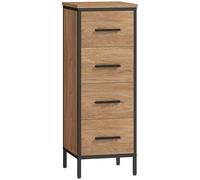 HOMCOM Narrow Bathroom Storage Cabinet with 4 Drawers for Small Spaces, Oak, Brown