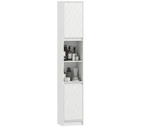 HOMCOM Narrow Bathroom Storage Cabinet with Open Compartment, White, White