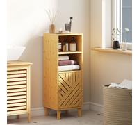 HOMCOM Narrow Bathroom Storage Cabinet with Open Compartments, Natural, Yellow