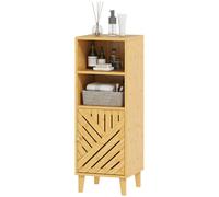 Homcom Narrow Bathroom Storage Cabinet With Open Compartments, Natural