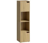 HOMCOM Narrow Bookcase, 4-Tier Bookshelf, Storage Cabinet with doors for Living Room, Bedroom, Oak