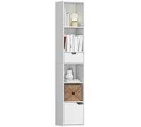 Homcom Narrow Bookshelf With Drawer, Tall Bookcase For Living Room In White White One Size