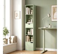 HOMCOM Narrow Bookshelf with Drawer, Tall Bookcase for Living Room, Green