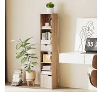 (Brown) HOMCOM Narrow Bookshelf with Drawer, Tall Bookcase for Living Room