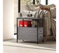 HOMCOM Narrow End Table, Sofa Side Table with 2 Drawers Storage Shelf, Grey