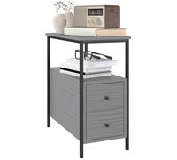 HOMCOM Narrow End Table - Sofa Side Table with 2 Drawers Storage Shelf - Grey | TJ Hughes