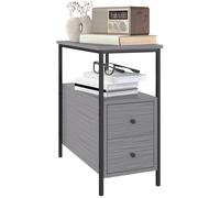Pisa Narrow End Table, Sofa Side Table with 2 Drawers Storage Shelf, Grey, none