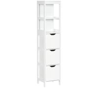 HOMCOM Narrow Floor Cabinet, Bathroom Cabinet with 3 Drawers and 2 Open Shelves, 30W x 30D x 141.6Hcm, White