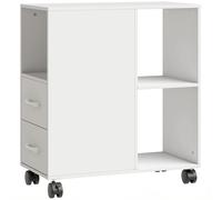 HOMCOM Narrow Mobile Printer Table with Wheels, Rolling Printer Stand with Drawers for Home Office, 30 x 60 x 65 cm, White