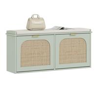 HOMCOM Narrow Shoe Bench with Padded Seat, 2 Flip-Drawers, Light Green