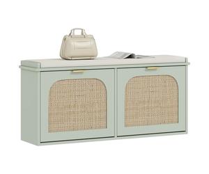 HOMCOM Narrow Shoe Bench with Padded Seat, 2 Flip-Drawers, Light Green