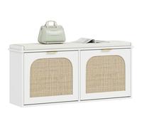 HOMCOM Narrow Shoe Bench with Padded Seat, 2 Flip-Drawers, White