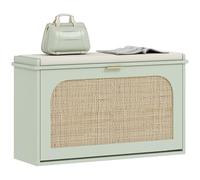 HOMCOM Boho Shoe Bench with Padded Seat and Flip-Drawer, Light Green, Green