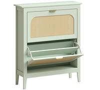 HOMCOM Narrow Shoe Cabinet, Boho Slim Shoe Storage Cabinet with 2 Flip Drawers, Holds 14 Pairs, Light Green