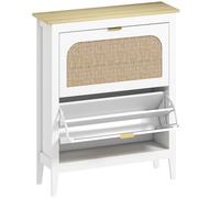 HOMCOM Narrow Shoe Cabinet, Boho Slim Shoe Storage Cabinet with 2 Flip Drawers, Holds 14 Pairs, White
