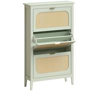 HOMCOM Narrow Shoe Cabinet, Boho Slim Shoe Storage Cabinet with 3 Flip Drawers, Holds 21 Pairs, Light Green