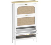 HOMCOM Narrow Shoe Cabinet, Boho Slim Shoe Storage Cabinet with 3 Flip Drawers, Holds 21 Pairs, White