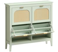 HOMCOM Narrow Shoe Cabinet, Boho Slim Shoe Storage Cabinet with 4 Flip Drawers, Holds 20 Pairs, Light Green