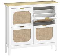 HOMCOM Narrow Shoe Cabinet, Boho Slim Shoe Storage Cabinet with 4 Flip Drawers, Holds 20 Pairs, White