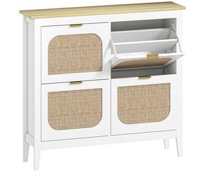 HOMCOM Narrow Shoe Cabinet, Boho Slim Shoe Storage Cabinet with 4 Flip Drawers, Holds 20 Pairs, White