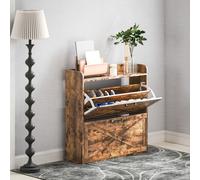 HOMCOM Narrow Shoe Cabinet Farmhouse Slim Shoe Storage Cabinet Rustic Brown - Rustic Brown