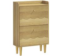 HOMCOM Narrow Shoe Cabinet, Modern Shoe Storage Cabinet with 2 Flip Drawers, Oak