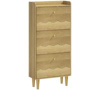 HOMCOM Narrow Shoe Cabinet, Modern Shoe Storage Cabinet with 3 Flip Drawers, Oak