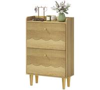 Homcom Narrow Shoe Cabinet, Shoe Storage Cabinet With 2 Flip Drawers, Oak