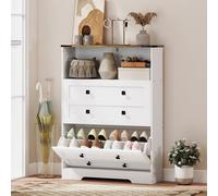 HOMCOM Narrow Shoe Cabinet, Shoe Storage Cabinet With 2 Flip Drawers, White, White