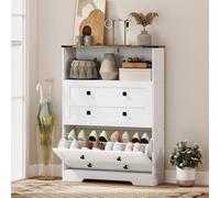 HOMCOM Narrow Shoe Cabinet, Shoe Storage Cabinet With 2 Flip Drawers, White, White