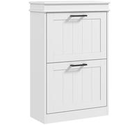 HOMCOM Minimalistic Slim Shoe Storage Cabinet with Two Flip Drawers - White, White