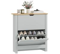 HOMCOM 12-Shoe Storage Cabinet 4 Shelves 2 Drawers Tabletop Light Grey