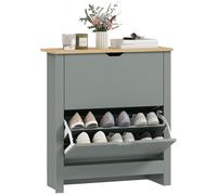 HOMCOM Narrow Shoe Cabinet, Space Saving Shoe Storage Cabinet with 2 Flip Drawers and Adjustable Shelves for 6-12 Pairs of Shoes for Hallways and Living Room, Light Grey
