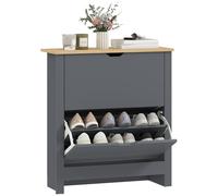 HOMCOM Narrow Shoe Cabinet, Space Saving Shoe Storage Cabinet with 2 Flip Drawers and Adjustable Shelves for 6-12 Pairs of Shoes for Hallways and Living Room, Charcoal Grey