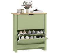 HOMCOM Narrow Shoe Cabinet, Space Saving Shoe Storage Cabinet with 2 Flip Drawers and Adjustable Shelves for 6-12 Pairs of Shoes for Hallways and Living Room, Green Green