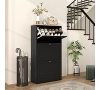 Homcom Narrow Shoe Cabinet W/ 3 Flip Drawers For 12-18 Pairs Of Shoes Black