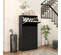 Homcom Narrow Shoe Cabinet W/ 3 Flip Drawers For 12-18 Pairs Of Shoes Black Black One Size
