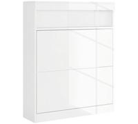 Homcom Narrow Shoe Cabinet, Wall Mounted Or Freestanding Shoe Storage Cabinet With 2 Flip Drawers And Open Shelf For 12-16 Pairs Of Shoes For Entryway In White White