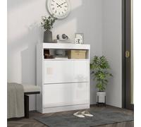 HOMCOM Narrow Shoe Cabinet, Wall Mounted or Freestanding Shoe Storage Cabinet with 2 Flip Drawers & Open Shelf for 12-16 Pairs of Shoes for Entryway HOMCOM White