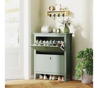 HOMCOM 2 Drawer Shoe Cabinet with Flip Doors, Narrow Shoe Storage Cabinet with Removable and Adjustable Shelves, 14 Pairs Footwear Cupboard for Hallway, Entryway, 80 x 24 x 95.5 cm, Green