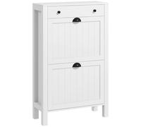 HOMCOM Narrow Shoe Cabinet with 2 Flip Drawers and Adjustable Shelves, White