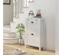 HOMCOM Narrow Shoe Cabinet with 2 Flip Drawers and Top Drawer, White