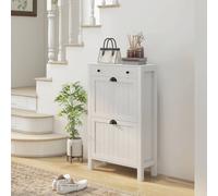 Homcom Narrow Shoe Cabinet With 2 Flip Drawers And Top Drawer, White White One Size