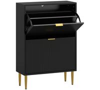 HOMCOM Narrow Shoe Cabinet with 2 Flip Drawers - Black